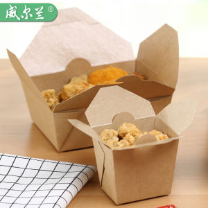Verlan กล่องใส่ไก่ทอดกระดาษคราฟท์กล่องใส่อาหารสไตล์เกาหลีแบบใช้แล้วทิ้งกล่องใส่เฟรนช์ฟรายส์ปีกไก่พร้อมรูระบายอากาศ