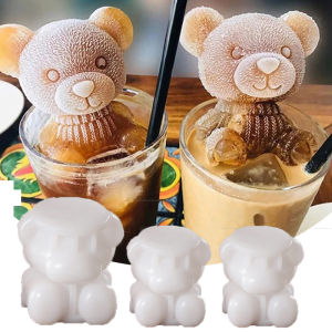 Cute 3D Bear Ice Mold Silicone Ice Cube Maker DIY Chocolate Cake Mold for Drink Coffee Ice Cream Cake Decoration