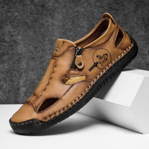 New Summer Breathable Men Sandals Fashion Roman Sandals Handmade Leather Men Casual Shoes Platform Outdoor Mens Beach Sandals