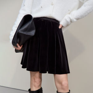 AMII | Youthful School Style High-Waist A-Line Velvet Short Skirt
