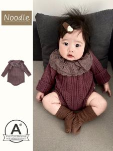 Hollow Long Sleeve Lace Collar Baby Bodysuit
