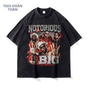 Áo Thun Nam Oversize Phong Cách Harajuku Chất Liệu Cotton 100% Cổ Tròn In Kỹ Thuật Số Kiểu Dáng Vintage In Hình Rapper Biggie Phong Cách Hip Hop Tay Ngắn Thời Trang Y2K.