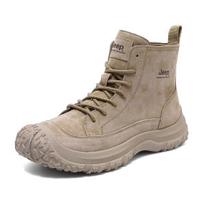 จี๊ป | รองเท้าปีนเขาแบบกันกระแทกพิเศษสำหรับผู้ชาย รองเท้าเดินป่าแบบลำลอง ส้นเตี้ย ด้านนอกเป็นหนังวัวและไนลอน ด้านในเป็นผ้า