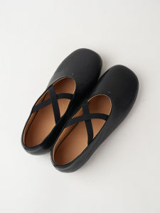 Retro French Style Ballet Flat Shoes Womens Brown Cross Strap round Toe Low Heel Grandma Shoe Fashionable Casual Slip-On