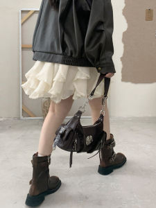 High Waist Asymmetrical Lace Trim Half Skirt Draped Short Skirt plus Size Womens Autumn New Style Commute Korean Style Casual Short Skirt