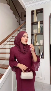 Queen Outfit-Gamis Lebaran Terbaru Cyren Dress Ceruty Polos Mewah Gamis Bridesmaid Kondangan Terbaru