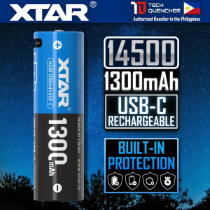XTAR 14500 1300mAh USB-C Rechargeable Lithium-Ion Battery - 3.6V - 3.0A - Protected - 500+ Cycles