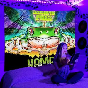 VIKAMA Blacklight Sugar Skull Rose Eyes Day of the Dead Reactive Tapestry Trippy Wall Art Room Decor Accent Soft Durable Cozy