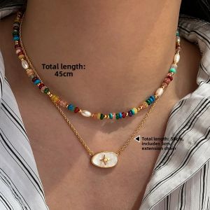 CAFFTI | White Mother-of-Pearl Four-pointed Star Pendant Pearl Necklace