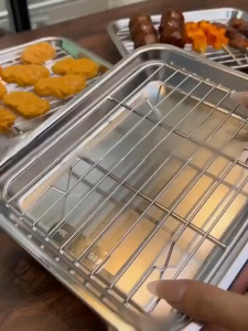 304 Stainless Steel Baking Tray With Removable Cooling Rack Set Non-stick Chips Basket Grill