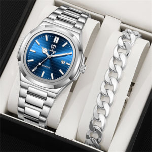 Liebig [Mua 1 tặng 3] Quà Tặng Đồng hồ nam tròn vuông thời trang dây đeo bằng thép không gỉ chống nước 30 mét Phong trào thạch anh l1068