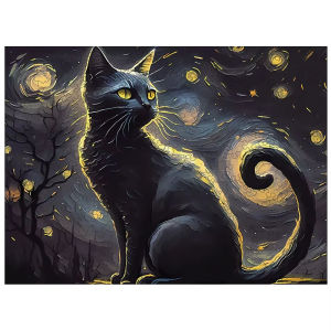 Jigsaw Puzzle 500 1000 1200 2000pcs Cute Cat Sitting Under Starry Night Sky For Adults Stress Relief Family Fun Present
