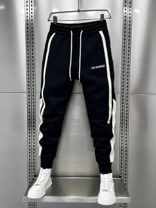 Spring Autumn Fashion Mens Casual Pants Striped Patchwork Loose Cuffed Harlan Pants Slim Fit Sweatpants Versatile Straight Leg