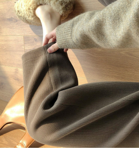 Brown Corduroy Wide Leg Pants Womens Straight Cut Autumn Winter Casual Loose Nine Points Harem Fleece Knitted Cucumber Grandma Pants