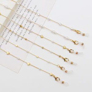 Women Golden Hijab Mask Chain Adjustable Pearl Chain Mask Hanging Rope Tali Mask Lanyard Necklace A-013