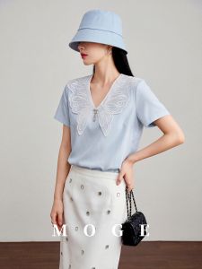 Unique Attractive 3D Butterfly Pattern V-Neck Short Sleeve T-Shirt