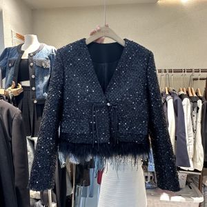 Áo Khoác Ngắn Phong Cách Pháp Thời Trang Thu Đông Cho Nữ Áo Khoác Lông Cừu Ngắn Viền Tua Rua Chất Liệu Polyester Dáng Rộng Dài Thường