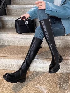 UECLE MA | Water-washed Leather Slimming Thick-soled Rider Boots