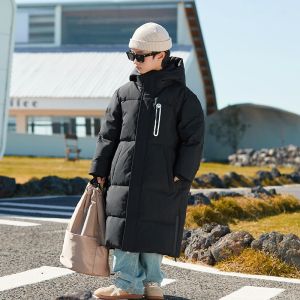 Boys Long Thickened down Jacket Knee-Length Winter Coat Polyester Fiber Durable Zipper Closure Solid Color Korean Style Childrens Outerwear