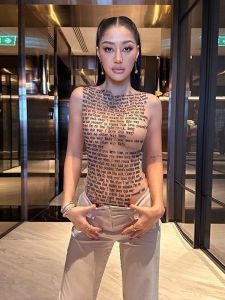 Áo Vest Cổ Tròn in Chữ Slimming Vest in Chữ Thời Trang Mùa Hè 2025 Phong Cách Đường Phố Thường Ngày Bằng Polyester