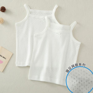 Girls Pure Cotton White Strapless Summer Top Sleeveless Base Shirt Little Girl Mesh Breathable Underwear Innerwear T-shirt