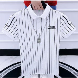 Áo Thun Nam Tay Ngắn Mùa Hè Thời Trang Ôm Vừa Vặn Kẻ Sọc Dọc Phong Cách Hàn Quốc Chất Liệu Cotton Thường Ngày