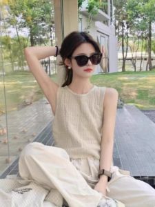 PEIXI | Apricot Color Round Neck Ice Silk Knit Slim Fit Short Sleeve T-Shirt