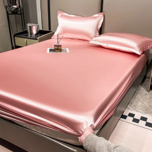 Pyramid 3 in 1 Set Smooth Satin Silk Bedsheet Fully Garterized Single Double Queen King Size Bed Sheet Cover with Pillowcase