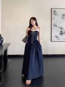Lace Splicing Waist Cinching A-Line Maxi Dress