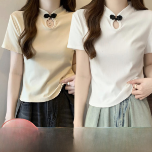 New Chinese Style Button up Short Sleeve T-Shirt Single/Dual Pack Summer 2025 Womens Fashionable Top Korean Style Commute