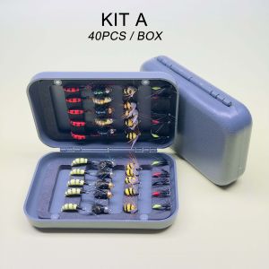 40/102Pcs Fly Fishing Flies Kit Fly Assortment Trout Bass Fishing Lure with Dry/Wet Flies Artificial Fly Baits Nymphs Streamers