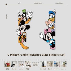 Mickey Bathroom Static Glass Stickers Waterproof Sliding Door Cartoon Window Kitchen Wall Decals Modern Minimalist Style