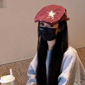 American Retro Raw Edge XINGX Distressed Advance Hats Children British Sweet Cool Easiest for Match Face Small Beret Painter Cap