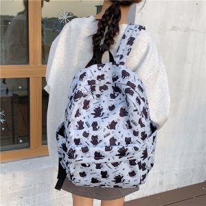 Original Cat Cartoon Print School Bag for Middle School Girls Unique Design Double Shoulder Backpack Cute Stylish Commuter Bag