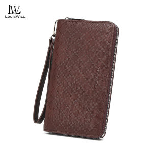LouisWill Fashion Long Wallet Men Long PU Leather Wallet RFID Blocking Anti-theft Zipper Purse Detachable Wrist Strap Large Capacity Card Holder