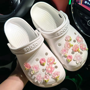 Crystal Peach Blossom DIY Shoe Accessories for Crocs Decorative Buckle Pins Cross Stitch Shoe Embellishment Accessories