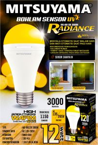 MS-9812R 12W WARM WHITE 3000K KUNING Bohlam Sensor Cahaya UV Mitsuyama LED 12 WATT LAMPU Light Sensor Radiance BAGUS ORIGINAL