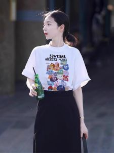 Slimming Print Loose Fit Crew Neck T Shirt