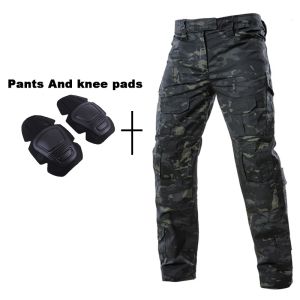 Combat Pants +Pads Tactical Cargo Pants Mens Trousers Camping Multicam Hiking Pants Trekking Hunting Clothes Ripstop Workwear