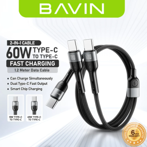 BAVIN CB378 60W+18W 2-in-1 Fast Charging Type-C to Type-C 1.2m Nylon Cable  for iPh & Android (Supports 17 Series)