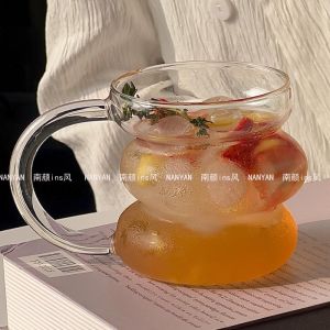 Heat Resistant High Borosilicate Glass Worm Design Coffee Cup Cute Water Milk Glass Cup for Home Use Nordic Style round Shape