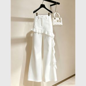 High Drop Sensation Unique Minimalist Fake Two-Piece White Pants
