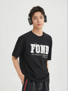 SANFU | Fuzzy Letter Embroidered Street Style Short T-Shirt