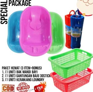 PAKET HEMAT 3pcs BAK MANDI POLIN(BATHUB)/KERANJANG BAJU/POLDING PUTER