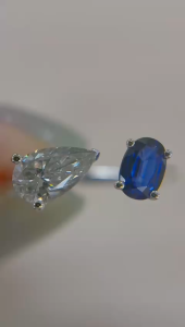 TDG 10K White Gold Lab-Grown Diamond & Blue Sapphire Open Ring