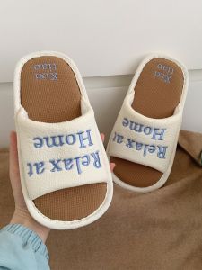 Thin Strip K-style Ins Linen Slippers All Year Round Neutral Interior Home Non Slip Soft Bottom Letter Color Matching Floor Shoes
