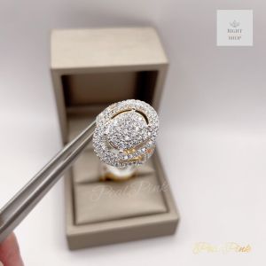 (แหวนเพชรหน้ากว้าง) แหวนเพชรกระจุกหน้ากว้างทรงรีล้อมเพชรสองชั้นอย่างสวย ขนาดฟรีไซต์