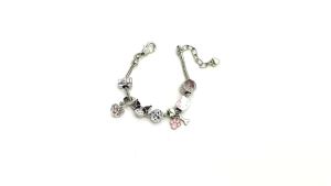 Sanrio | Sanrio Hello Kitty & Kuromi Charm Bracelet Zinc Alloy with Pink Crystal & Paw Print Charms Adjustable Silver Chain
