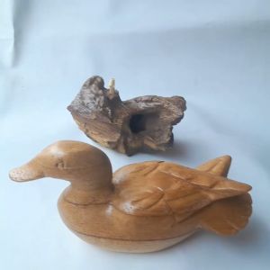 Patung kayu sarang bebek bertelur kerajinan hiasan ukiran handmade
