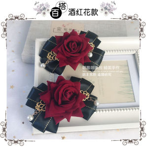 Gothic Màu Đen Hoa Hồng Xanh Hoa Kẹp Càng Cua Phụ Kiện Cổ Điển Satin Chất Liệu Kẹp Bên Hông Trang Sức Thời Trang Nướng Tươi